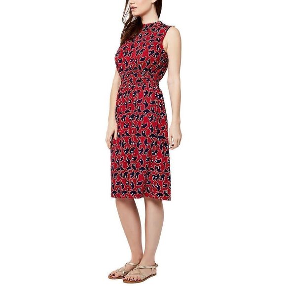 NEW! LEOTA Ladies Aria Dress in Color Red Westport Geo Chili Pepper Print - Picture 2 of 12